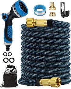 100FT Expandable Garden Hose Pipe with 10 Function Nozzle - Upgraded 3-Layer Latex No-Kink Flexible Water Hose with 1/2" 3/4" Connectors, Expanding Water Hose for Gardening, Washing & Cleaning