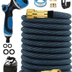 100FT Expandable Garden Hose Pipe with 10 Function Nozzle - Upgraded 3-Layer Latex No-Kink Flexible Water Hose with 1/2" 3/4" Connectors, Expanding Water Hose for Gardening, Washing & Cleaning