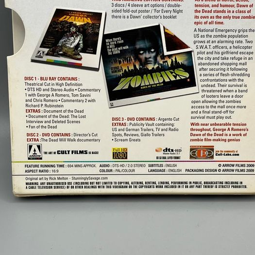 Dawn Of The Dead Blu-ray 3 Disc Arrow Limited Edition Box Set + Poster & Booklet