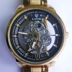LIGE Mens Watches Skeleton Quartz Wristwatch
