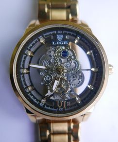 LIGE Mens Watches Skeleton Quartz Wristwatch