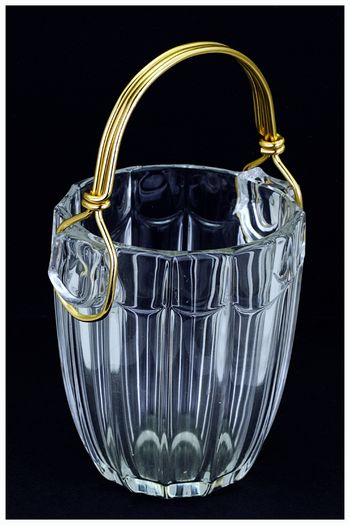 Mid Century Modern Bohemian 1960s August Walther Crystal Ice Bucket, Gold Handle