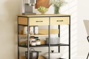 Sideboard, Chest with 2 Drawers, 3 Open Shelves Kitchen cabinet for Kitchen, Living Room 90 x 40 x 91 cm, Natural wood