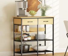 Sideboard, Chest with 2 Drawers, 3 Open Shelves Kitchen cabinet for Kitchen, Living Room 90 x 40 x 91 cm, Natural wood