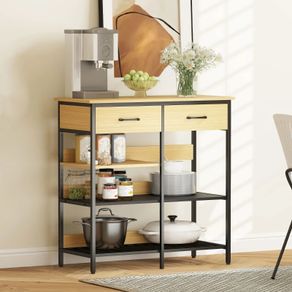 Sideboard, Chest with 2 Drawers, 3 Open Shelves Kitchen cabinet for Kitchen, Living Room 90 x 40 x 91 cm, Natural wood