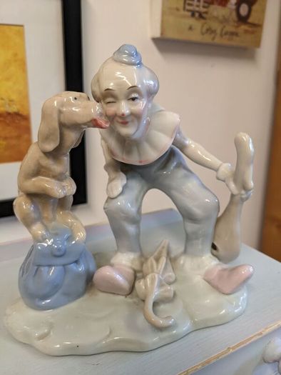 vintage ornament clown and his dog