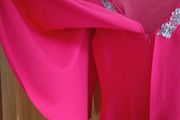 Boutique Spanish designer Sonia Pena coral pink cape drapes kimono sleeves dress beaded diamante neck S 10 occasion party wedding