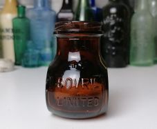 58 - Beautiful Vintage 4oz Bovril Dark Brown Glass Embossed Letters Jar