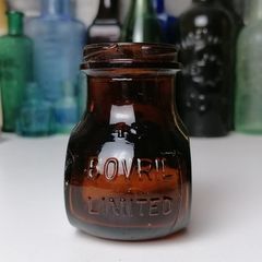 58 - Beautiful Vintage 4oz Bovril Dark Brown Glass Embossed Letters Jar