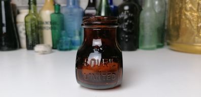 58 - Beautiful Vintage 4oz Bovril Dark Brown Glass Embossed Letters Jar