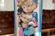 Vintage Wool Needlepoint Brother &amp; Sister Wall Art Framed Textile Decor