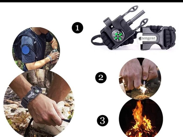 Paracord Survival Bracelet (2 Pack) | Flint Steel Fire Starter, Whistle, Compass, Hiking Accessories, Wild Camping Equipment Kit, Bushcraft, Emergency (FREE POSTAGE)