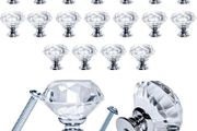 20Pcs Crystal Door Knobs for Cupboards with 40 Screws of 2 Sizes 25mm, 10mm, Diamond Shape Cabinet Knobs, Pull Handle with Screw, Drawer knobs, Dresser, Chest Canister Drawer Handles (FREE POSTAGE)