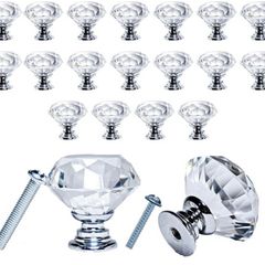 20Pcs Crystal Door Knobs for Cupboards with 40 Screws of 2 Sizes 25mm, 10mm, Diamond Shape Cabinet Knobs, Pull Handle with Screw, Drawer knobs, Dresser, Chest Canister Drawer Handles (FREE POSTAGE)