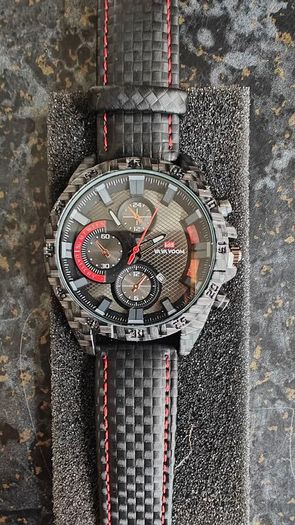 Sport Watch Carbon Fiber Style Case, Red Accents
