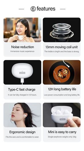 Original Lenovo LP5 Wireless Bluetooth Earbuds HiFi Music Earphone With Mic Headphones Sports Waterproof Headset