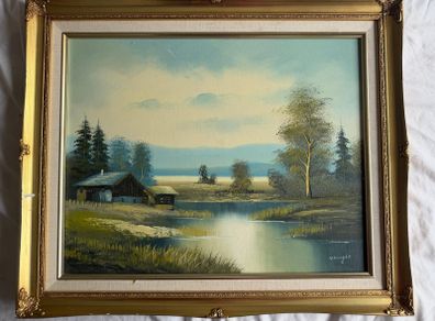 Vintage Framed Oil Painting (53x62cm) - D. Knight 1990