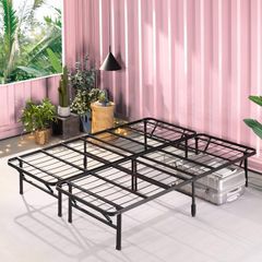 King Size Bed frame - 5ft (150 x 200 cm) - 14'' Height - Folding Bed with Storage Space Underneath - Great for Guest - Zero Assembly - Black