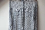 The Kooples Sport Sheer Silk Geometric Print Blouse Size 10 12
