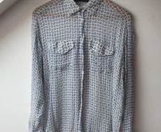 The Kooples Sport Sheer Silk Geometric Print Blouse Size 10 12