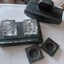Antique double ink well desk stand with matching desk rocking blotter Image 2