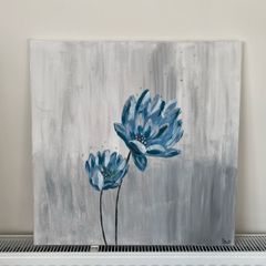 Abstract blue flowers painting