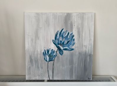 Abstract blue flowers painting