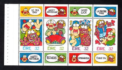 1996 Ireland Greeting (Zig & Zag) Commemorative Stamps Booklet Pane Mint Never Hinged (MNH). Hibernian HP84