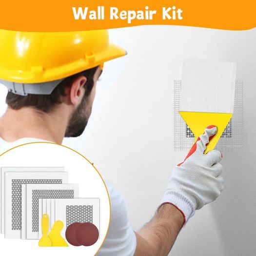 14PCS Wall Repair Patch, 2/4/6 inch Wall Repair Kit, Includes 10 Pcs Self Adhesive Walls Hole Filler Patchs with 2 Sandpaper, 2 Scraper for Fixing Walls & Ceilings