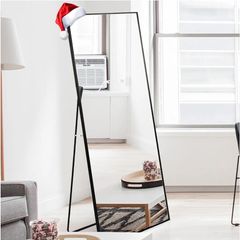 Full Length Mirror 140x40cm Free Standing, Hanging or Leaning, Large Floor Mirror with Black Aluminum Alloy Frame for Living Room or Bedroom