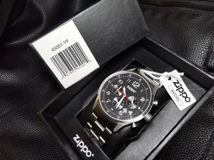 Men's Watch Chronograph ZIPPO 45001 Sports Military Black Analog Dial