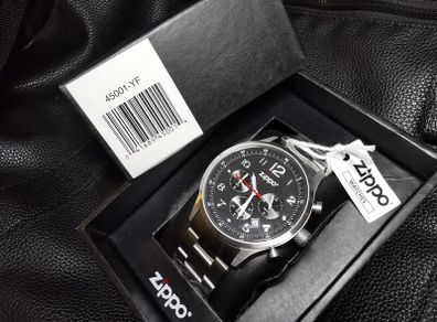 Men's Watch Chronograph ZIPPO 45001 Sports Military Black Analog Dial