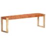 Bench 150 cm Brown Real Leather and Solid Mango Wood Image 10