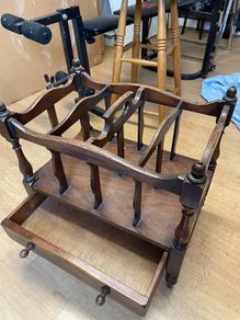 Vintage Wooden Canterbury Magazine  Newspaper Rack with Drawer