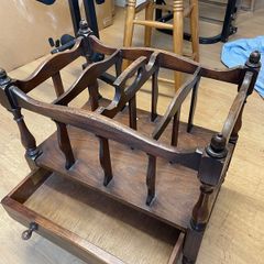 Vintage Wooden Canterbury Magazine  Newspaper Rack with Drawer