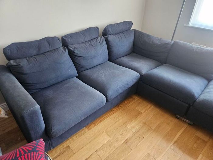 Vimle corner couch 3 seat with open end and storage in footstool
