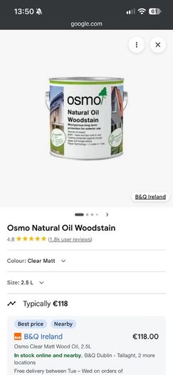 Osmo Natural Oil Woodstain colour cedar