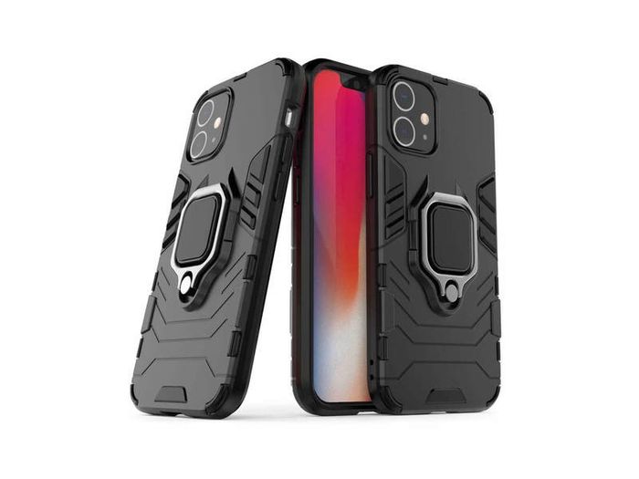 For iPhone 12 Mini Cover Hybrid Case Rugged Shockproof Magnet Ring Stand Black New - FHT06IPK5