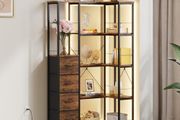 Vintage 5 Tier Corner Shelf Standing with LED Lighting and 4 Drawers, Shelf, Bookcase Cabinet