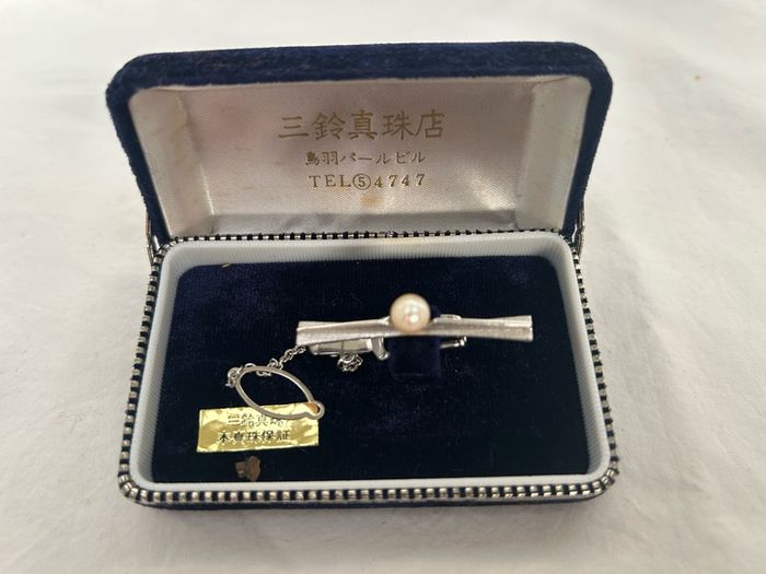 Vintage Japanese Misuzu Genuine Pearl SILVER Tie Clip Bar Boxed Toba Japan