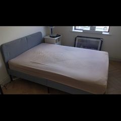 IKEA Slattum Double Bed with Mattress and Mattress Topper