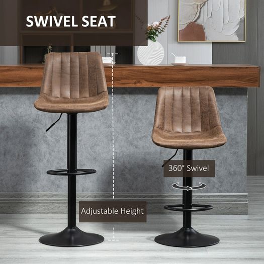 Adjustable Bar Stools Set of 2 Counter Height Barstools Dining Chairs 360 Swivel with Footrest for Home Pub, Brown