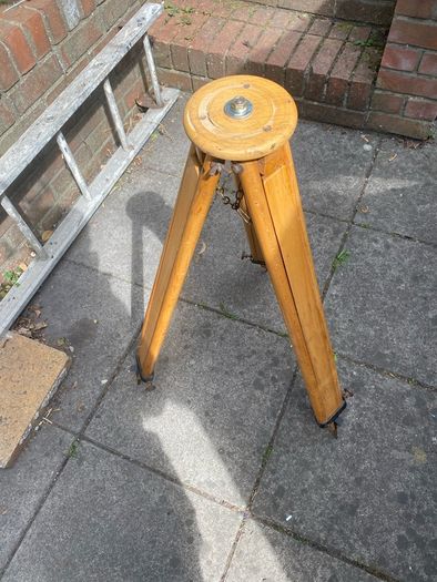Vintage Industrial Theater Spotlight Floor Lamp on Wooden Tripod  Re-wired