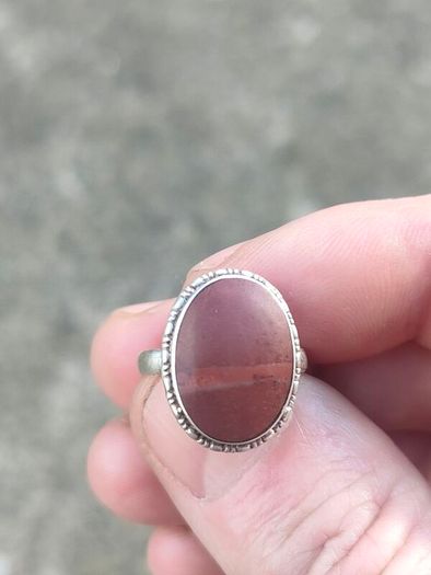 Mid Century Large Oval Cabochon Agate Sterling Silver Ring