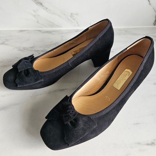 Gabor ladies shoes pumps hooty bow suede leather black RRP 105 euro size UK 4.5 EU 37.5 perfect for back to school new & boxed