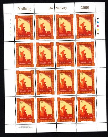 2000 Ireland Christmas Commemorative Stamps Sheetlet Plate 1B1B1B1B Mint Never Hinged (MNH)