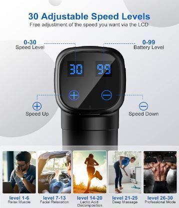 Massage Gun Deep Tissue Quiet Professional Handheld 30 Speeds Muscle Gun,6 Heads