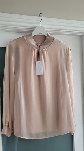 REISS Sandrine High neck semi sheer long sleeve top Sz M (Fit 10-12 UK) Bnwt Rrp 115