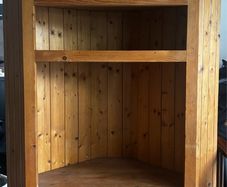 Pine corner cabinet unit with stain glass lead detail