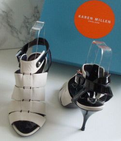 Karen Millen Designer White Black Strappy Heels Sandals